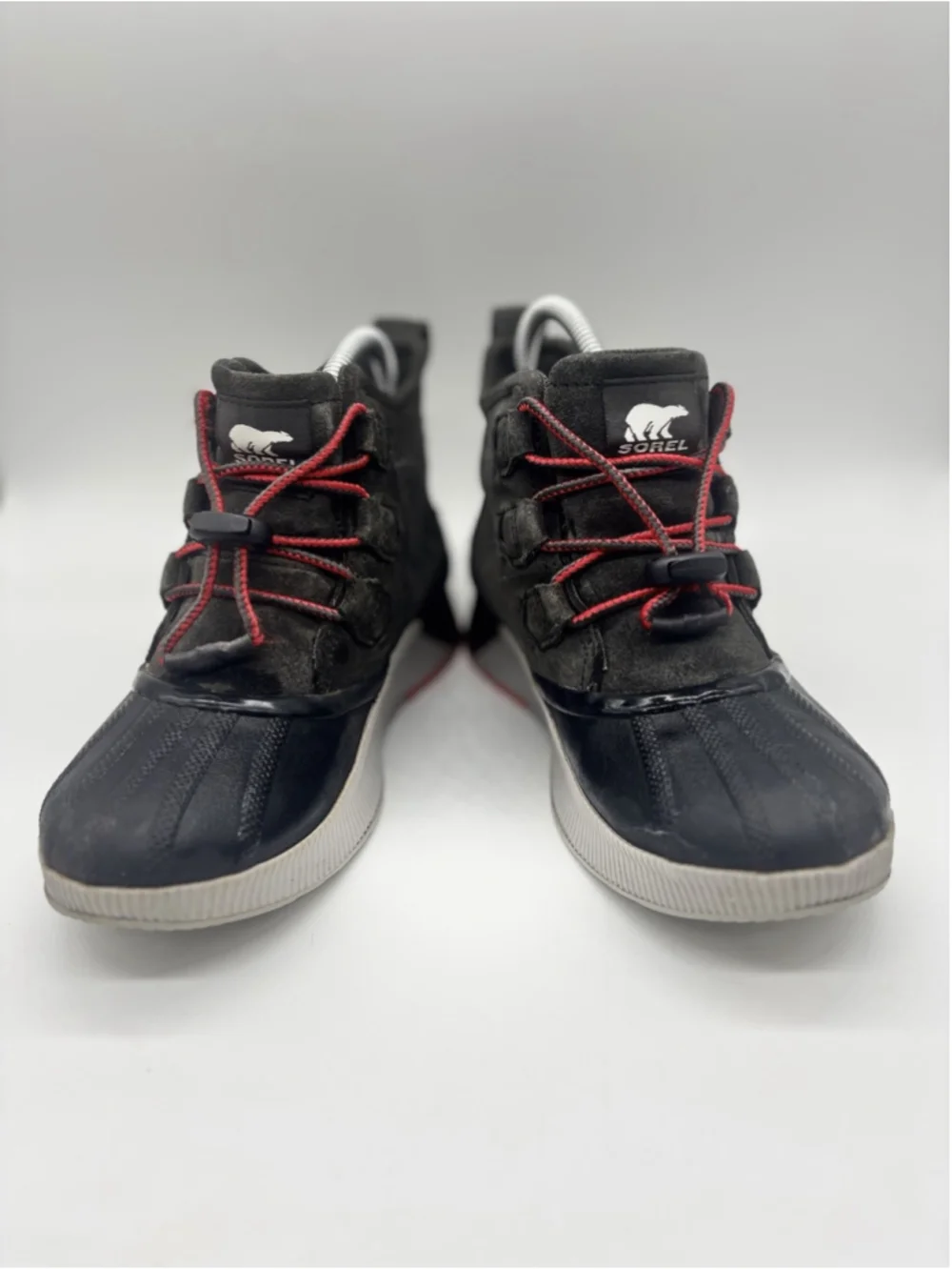 Sorel Out N About Boots Youth Size 5 Grey Red Shoes Waterproof Kids NY4564 093